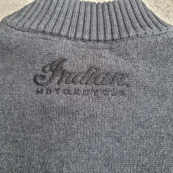 Indian Motorcycle 1/4 Zip Pullover 100% Cotton Sweater Size M Gray Embroidered - Picture 7 of 12
